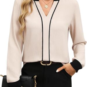 Women's V-neck blouse, long-sleeved shirt in various colors, casual work top, stylish business shirt, trendy autumn office wear, size XL
